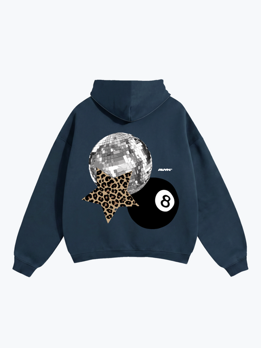 AVYN Lucky Break oversized heavyweight hoodie in navy, lived-in graphic
