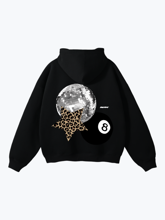 AVYN Lucky Break oversized heavyweight hoodie in black, lived-in graphic