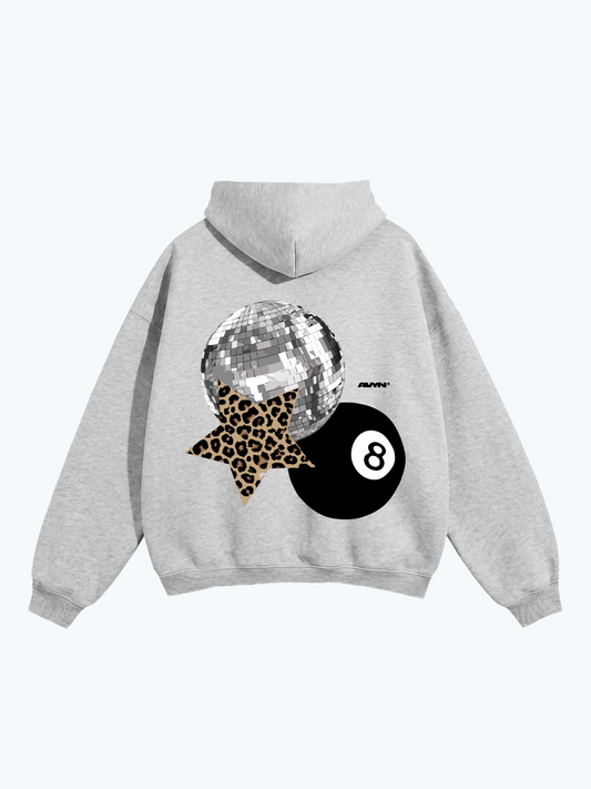AVYN Lucky Break oversized heavyweight hoodie in gray, lived-in graphic