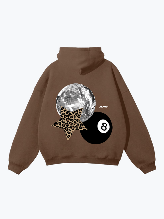 AVYN Lucky Break oversized heavyweight hoodie in brown, lived-in graphic