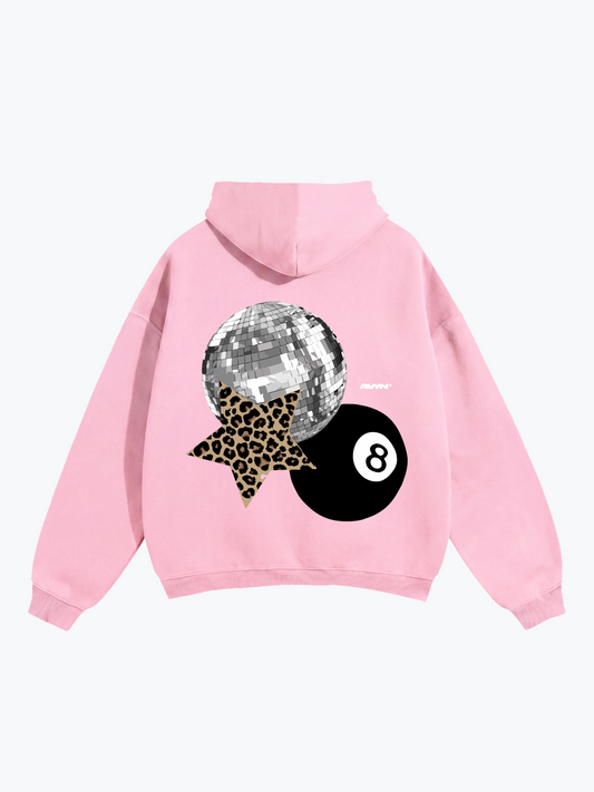 AVYN Lucky Break oversized heavyweight hoodie in pink, lived-in graphic