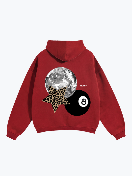 AVYN Lucky Break oversized heavyweight hoodie in red, lived-in graphic