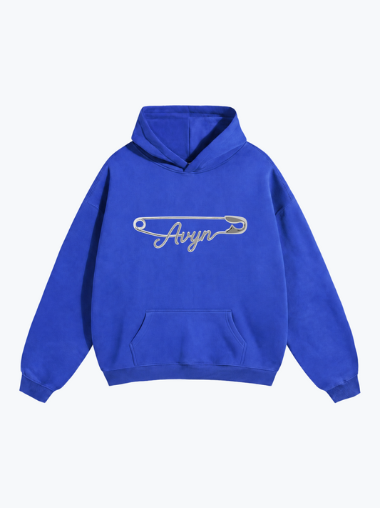 AVYN Pinned oversized heavyweight hoodie in blue, boxy fit with dropped shoulders