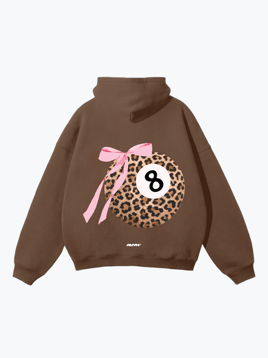 AVYN Lucky Bow Leopard oversized heavyweight hoodie in brown, leopard print bow