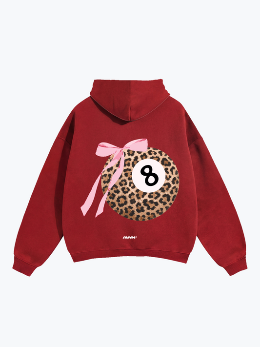AVYN Lucky Bow Leopard oversized heavyweight hoodie in red, leopard print bow