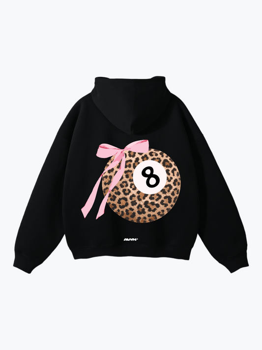 AVYN Lucky Bow Leopard oversized heavyweight hoodie in black, leopard print bow