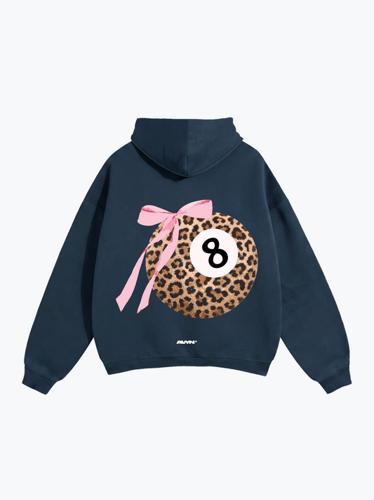 AVYN Lucky Bow Leopard oversized heavyweight hoodie in navy, leopard print bow