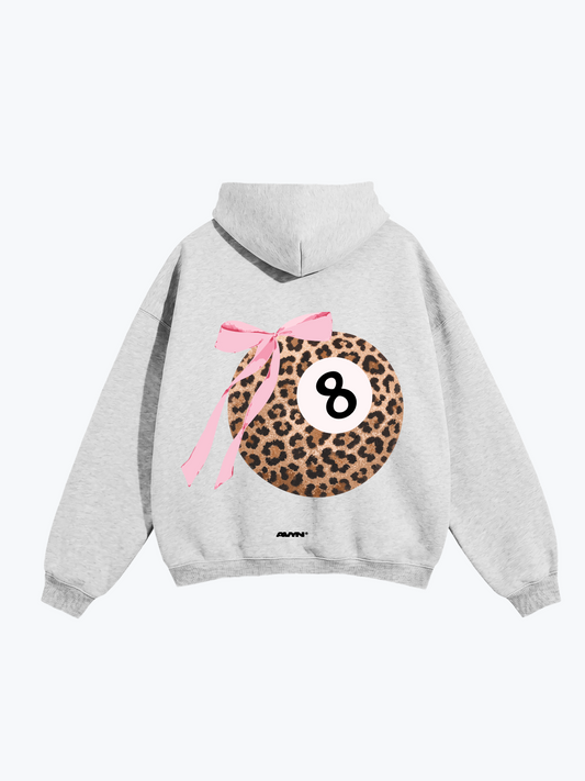 AVYN Lucky Bow Leopard oversized heavyweight hoodie in gray, leopard print bow